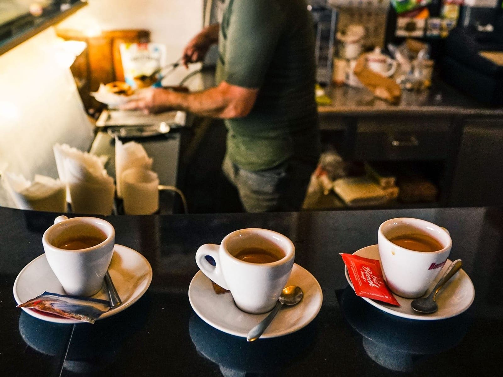 The bar mid service, scales and tamper in frame